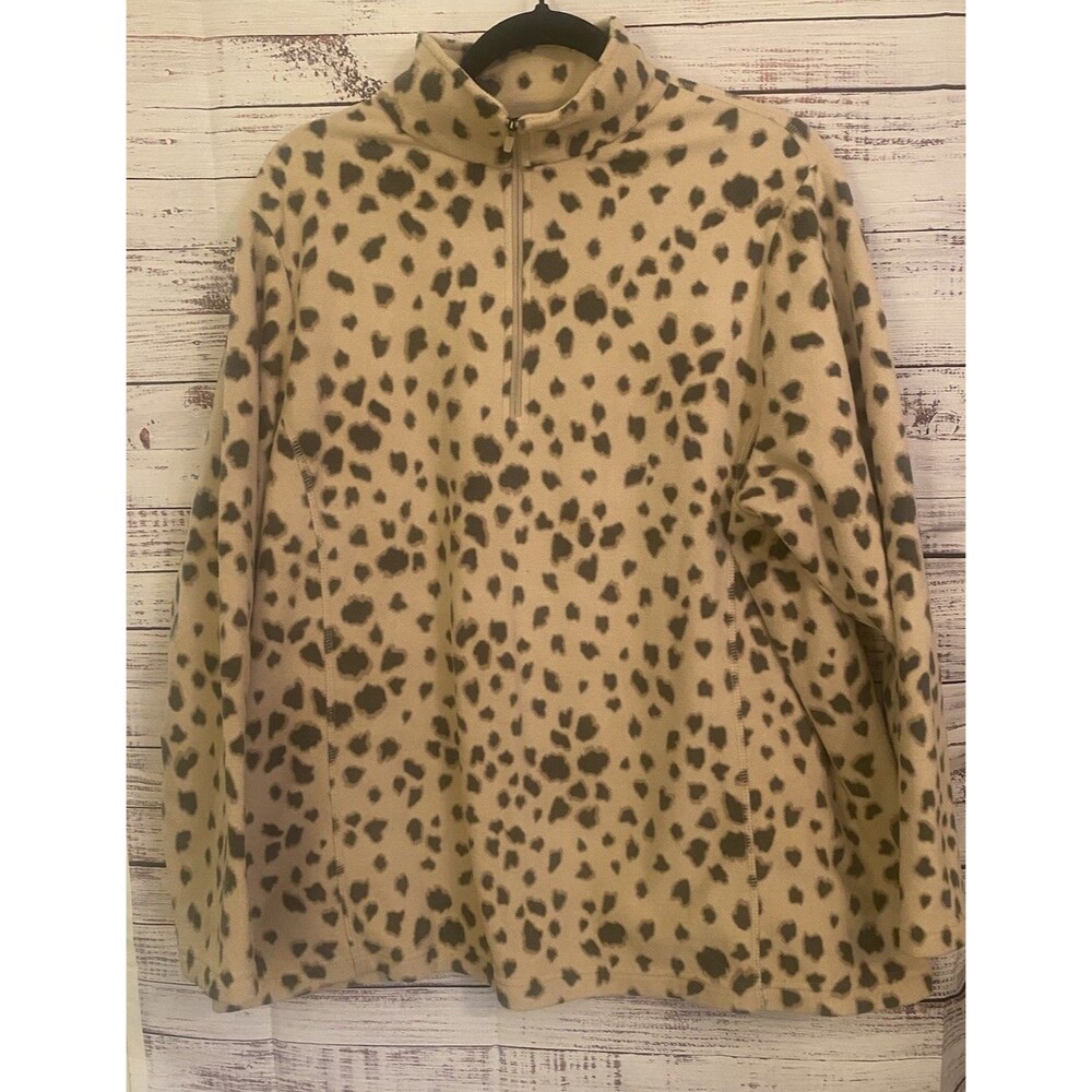 LAND'S END Women's Stretch Polyester Fleece Blouse Animal Print Size 1X 16W 18W